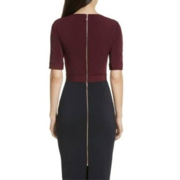 Ted Baker London Burgundy  &  Navy Wandee Ponte Midi Dress Size 0 - Picture 5 of 7